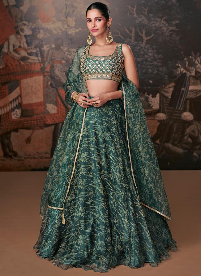 Organza Silk Green Wedding Wear Embroidery Work Readymade Lehenga Choli